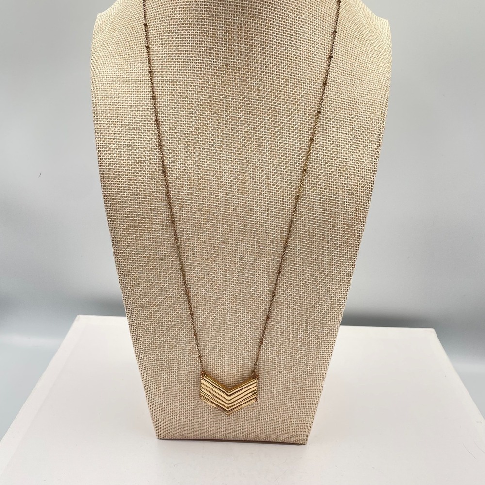 Vintage Gold Tone Chevron Statement Necklace Art Deco Geometric Satellite Chain